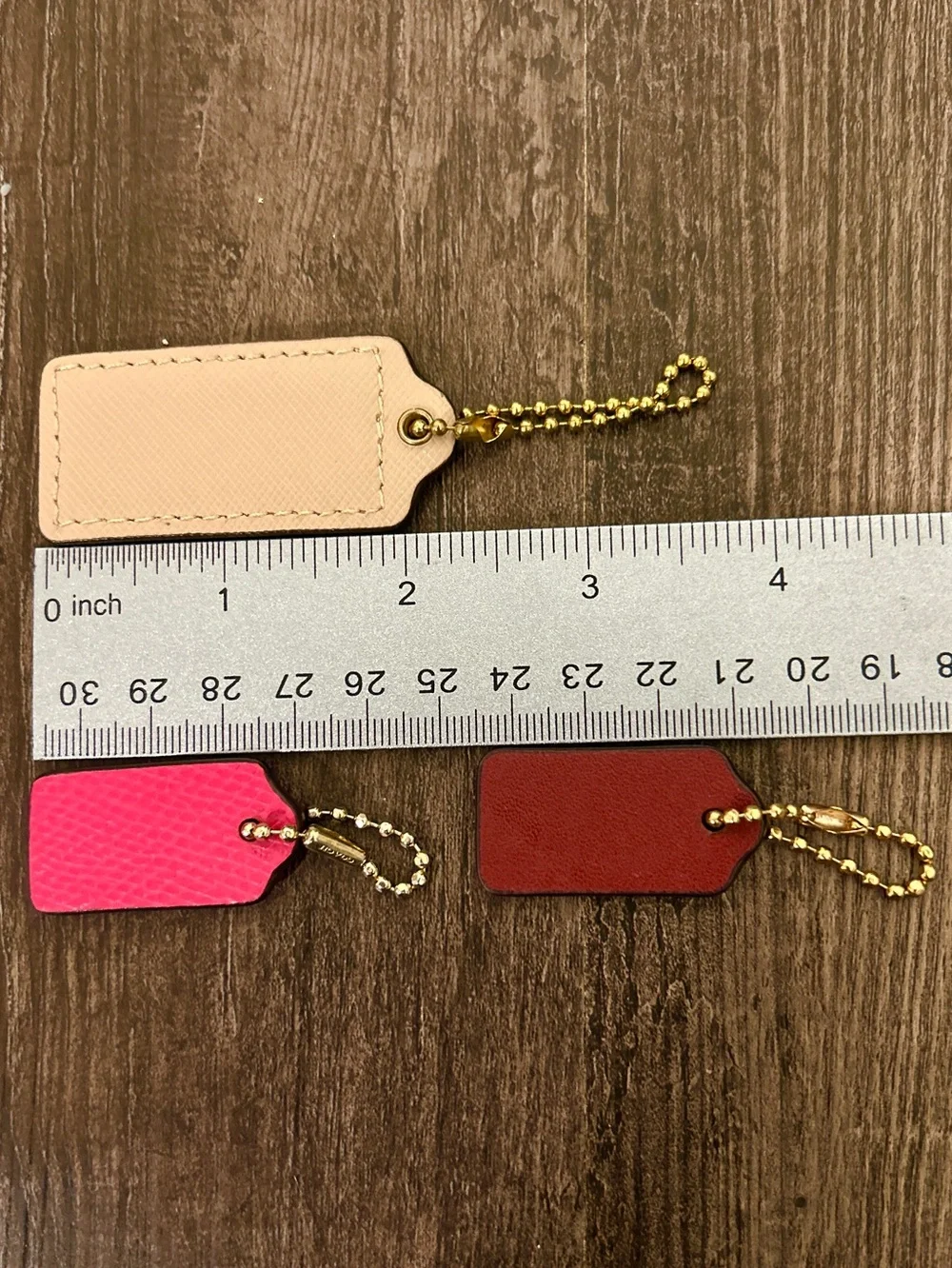 COACH Leather Hang Tags 3 Pack with ball & chains